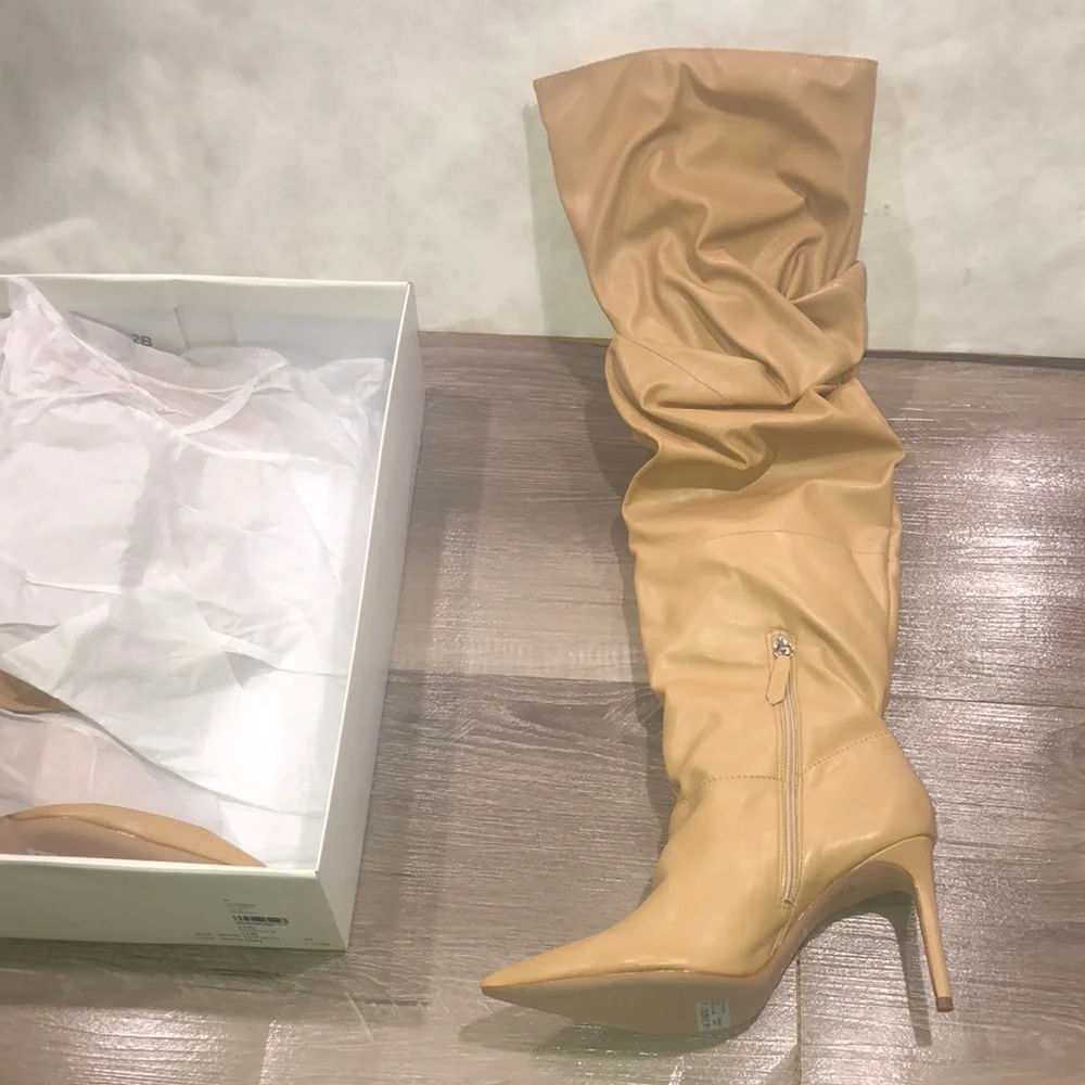 SCHUTZ Ashlee Slouch Tan Leather Over-the-Knee Stiletto Boots New